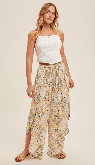 Mosaic Tulip Hem Pants- Taupe