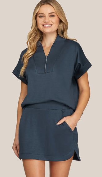 Jayme High Waist Skort With Pockets- Navy
