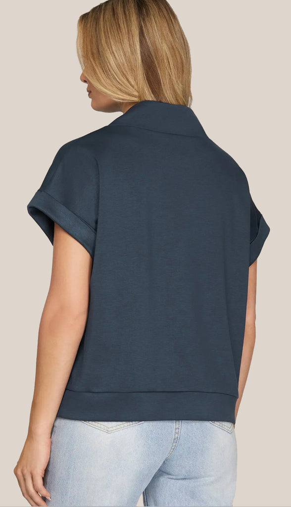 Jayme Drop Shoulder Half Zip Top- Navy