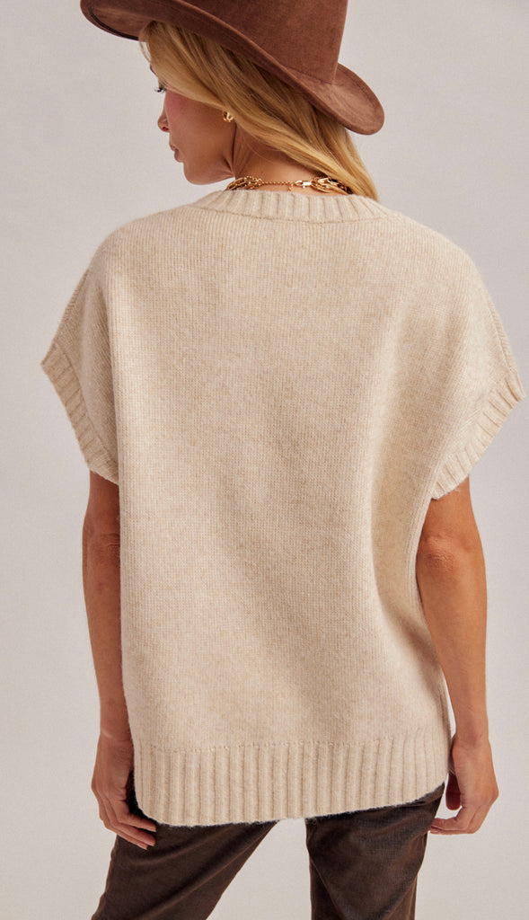 Embry Round Neck Sleeveless Oversized Sweater Vest- Oatmeal