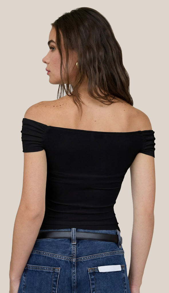 Better Than Basic Fold Over Short Sleeve Bodycon Top- Black