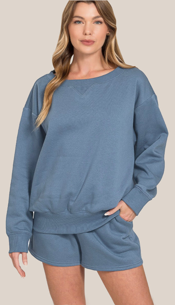 By The Campfire Fleece Sweatshirt & Shorts Set- Ruby