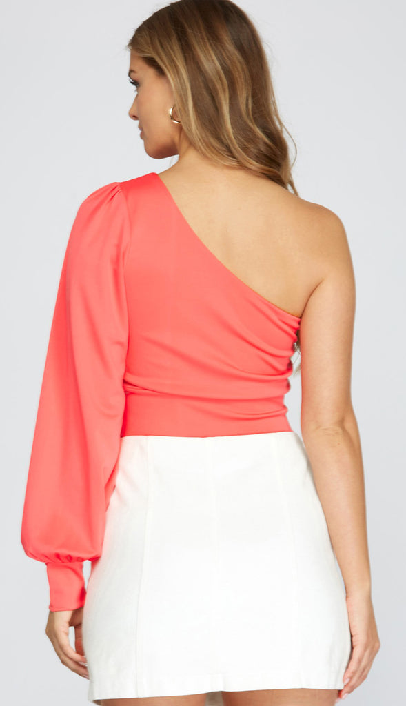Brighter Days One Shoulder Knit Top- Coral