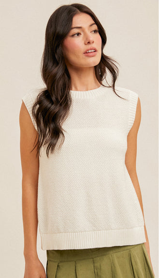 Rowan Open Back Ties Sleeveless Sweater- Off White