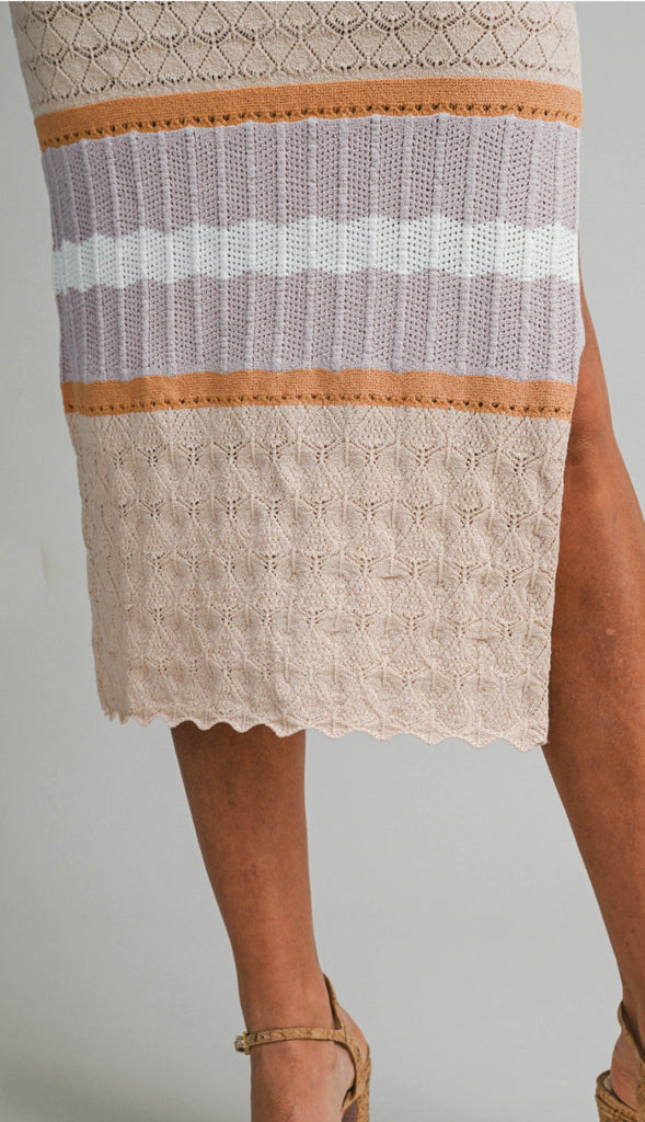 Chasing The Sunset Pointelle Knit Dress- Mauve Multi