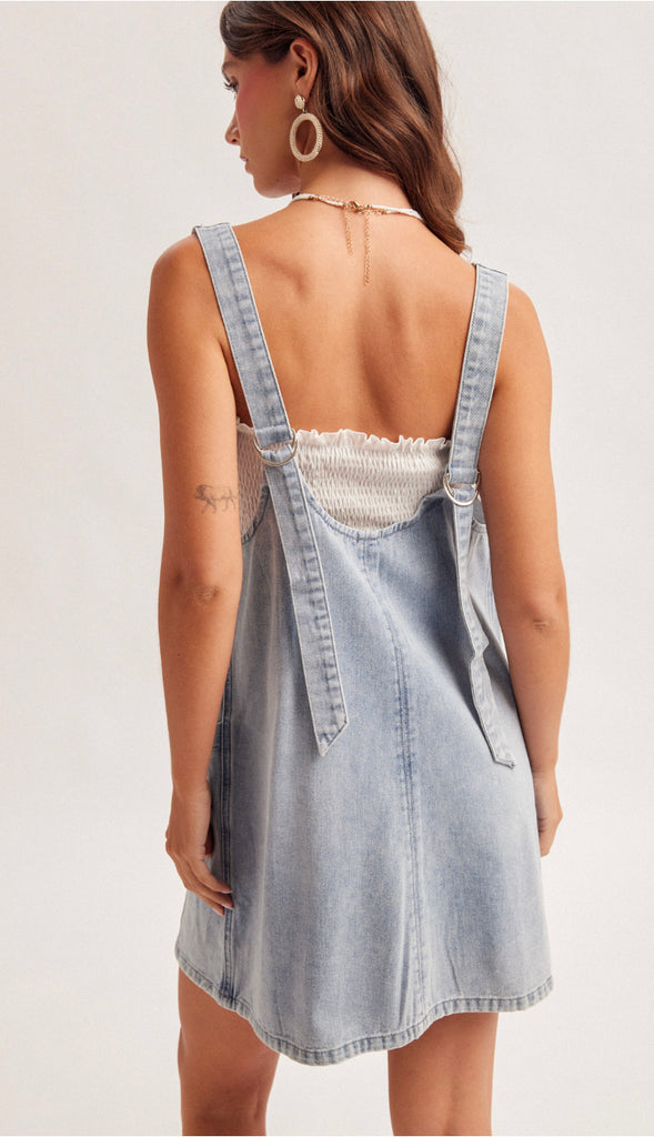 Miranda Overall Mini Dress- Denim Blue