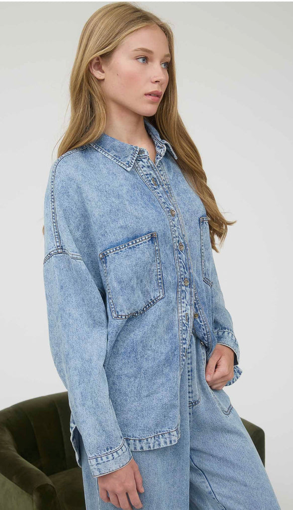 Dutton Washed Chambray Button Down Shirt- Chambray