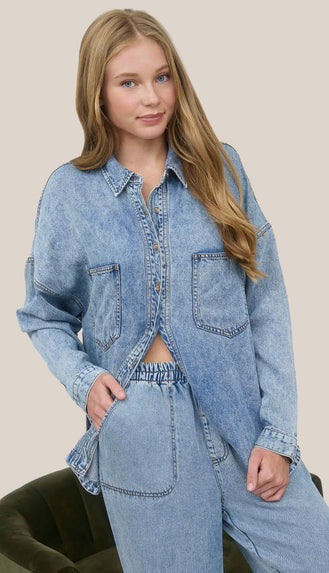 Dutton Washed Chambray Button Down Shirt- Chambray