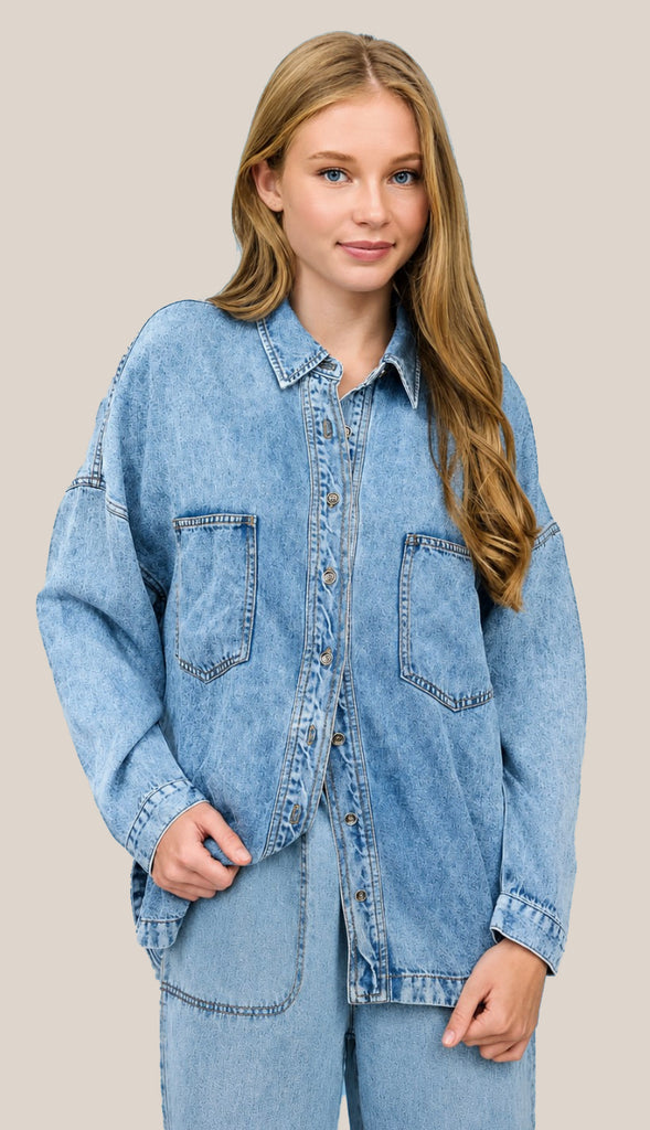 Dutton Washed Chambray Button Down Shirt- Chambray