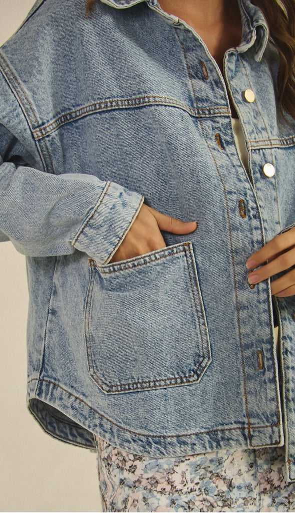 Vintage Denim Jacket With Square Pocket- Vintage Denim