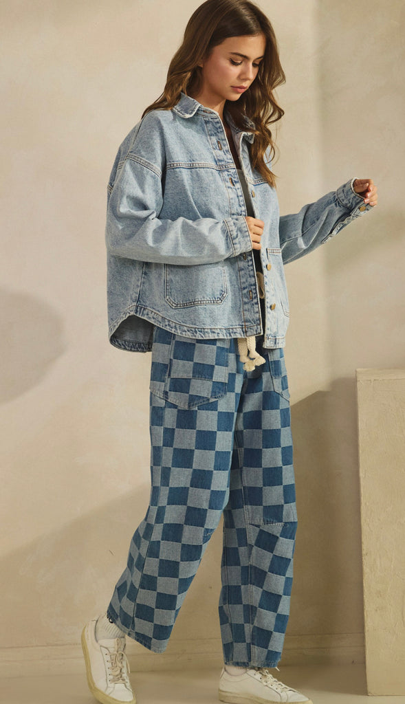Vintage Denim Jacket With Square Pocket- Vintage Denim