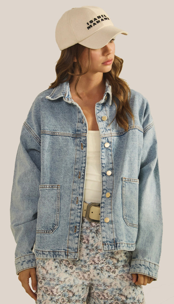 Vintage Denim Jacket With Square Pocket- Vintage Denim