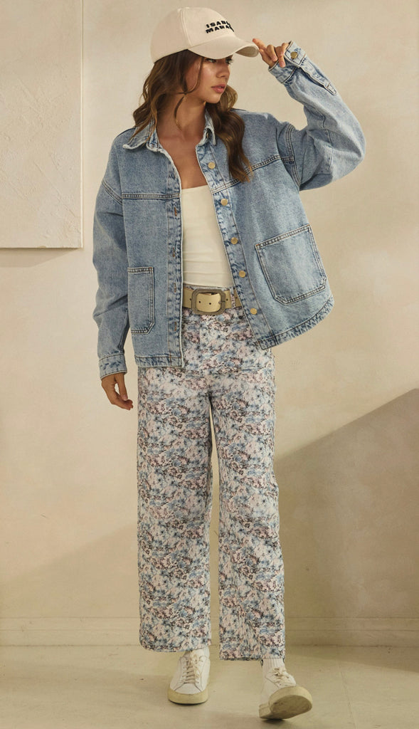 Vintage Denim Jacket With Square Pocket- Vintage Denim
