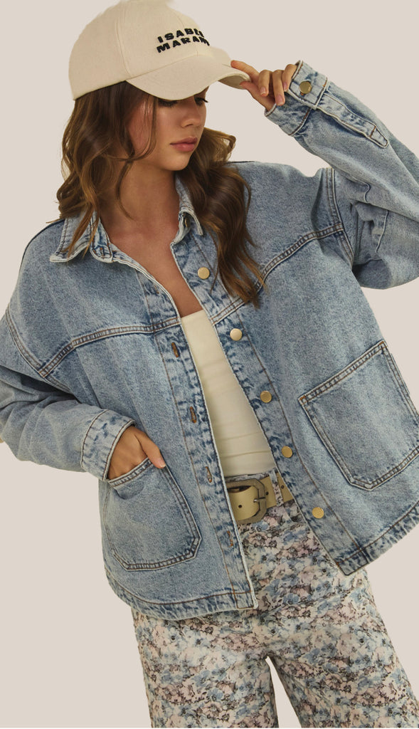 Vintage Denim Jacket With Square Pocket- Vintage Denim
