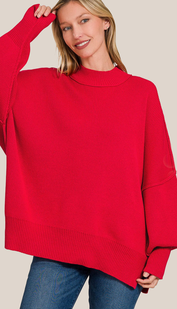 Easy Does It Side Slit Oversized Sweater- Ash Jade
