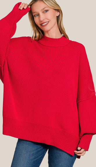 Easy Does It Side Slit Oversized Sweater- Ash Jade