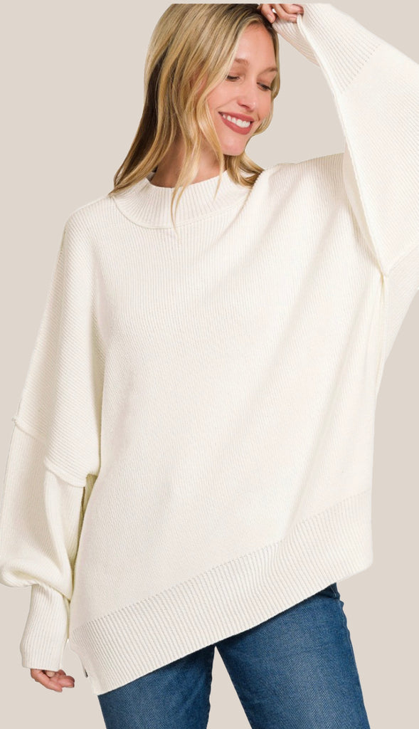 Easy Does It Side Slit Oversized Sweater- Ash Jade