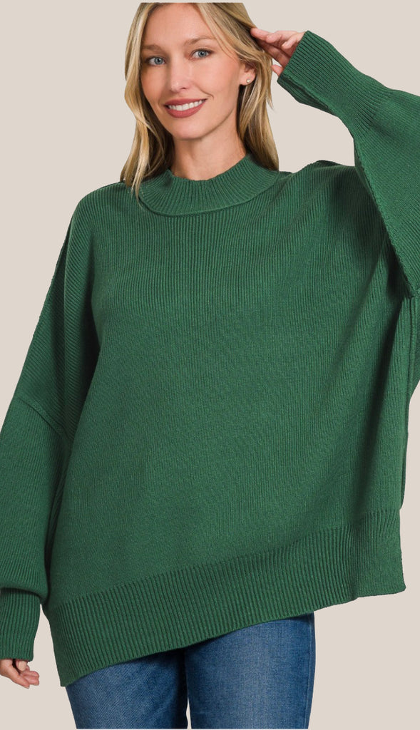 Easy Does It Side Slit Oversized Sweater- Ruby
