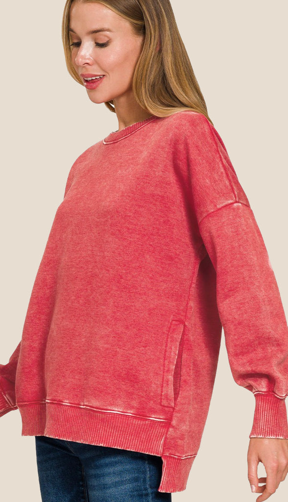 Coziest Ever Acid Wash Sweatshirt- Dusty Blue