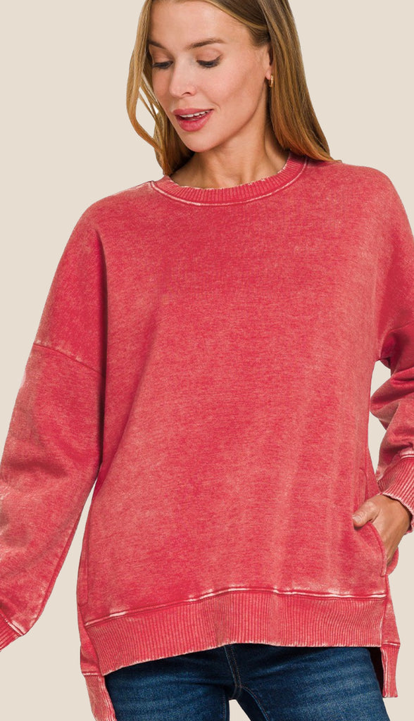 Coziest Ever Acid Wash Sweatshirt- Dusty Blue