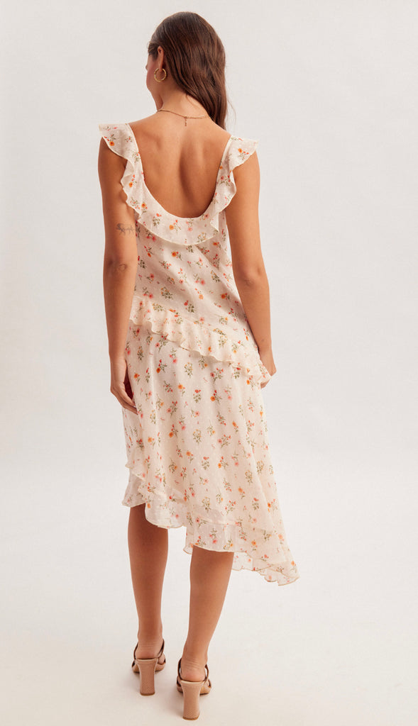 Picture Perfect Floral Asymmetrical Dress- Peach