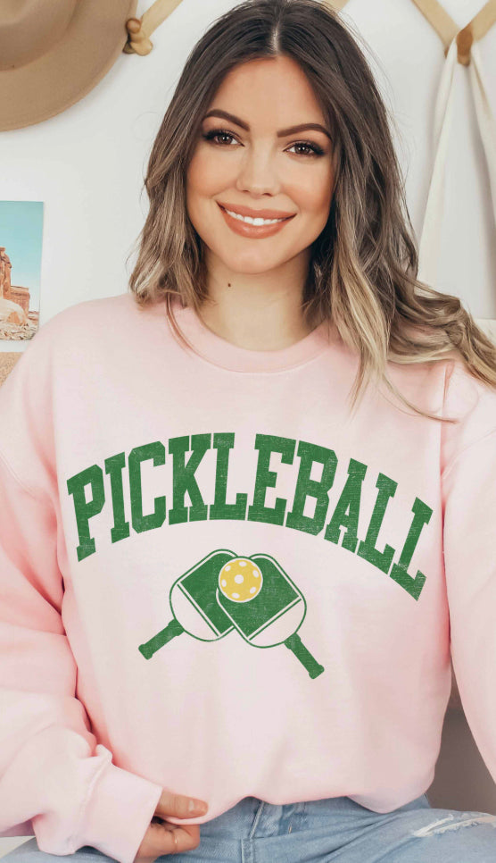 Pickleball Graphic Sweatshirt- Baby Pink