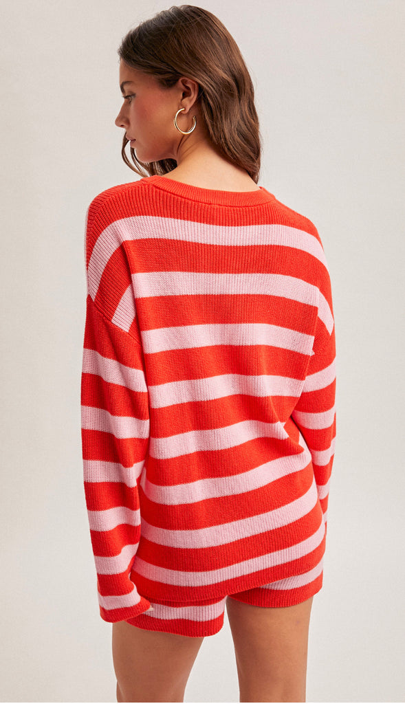 Be Mine Ribbed Waistband Sweater Shorts- Red/Pink