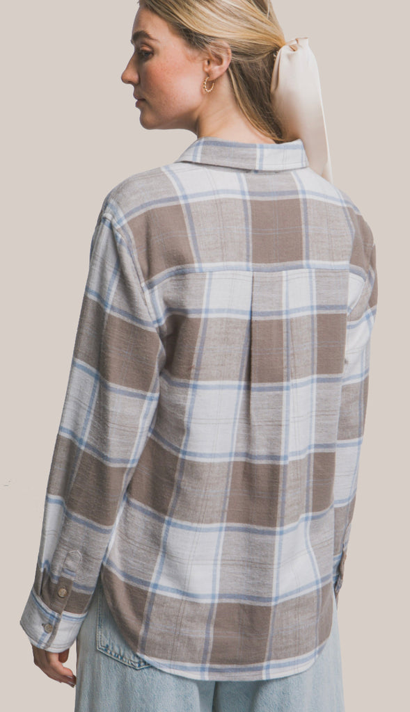 Inga Plaid Flannel Button-Down Shirt- Truffle