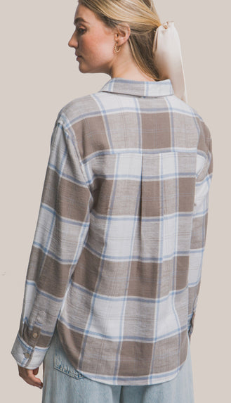 Inga Plaid Flannel Button-Down Shirt- Truffle