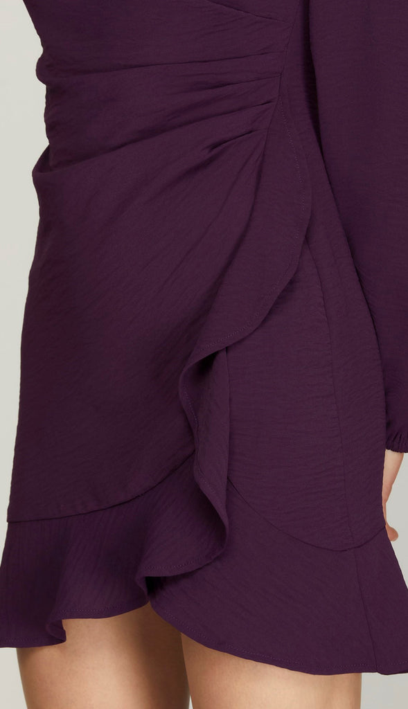Aria Asymmetrical Ruffle Hem Mini Dress- Eggplant