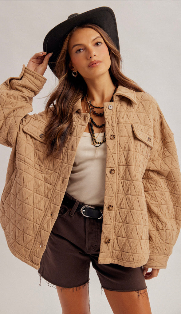 Quilted Shacket- Mocha