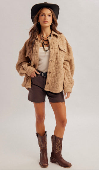Quilted Shacket- Mocha