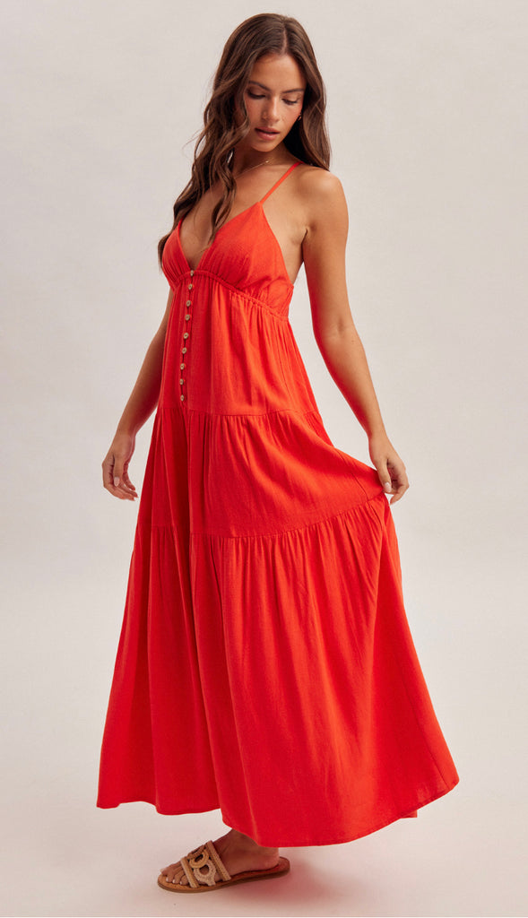Cherry On Top Sleeveless Tiered Maxi Dress- Cherry Red