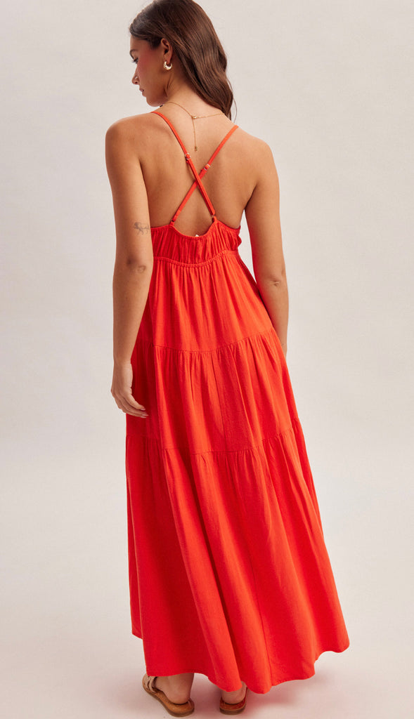 Cherry On Top Sleeveless Tiered Maxi Dress- Cherry Red