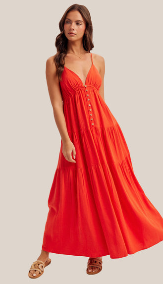 Cherry On Top Sleeveless Tiered Maxi Dress- Cherry Red