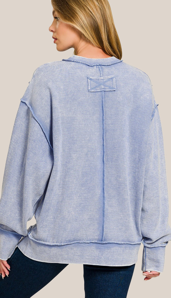 Casey Acid Wash Ribbed Exposed Seam Sweatshirt- Winter Rose