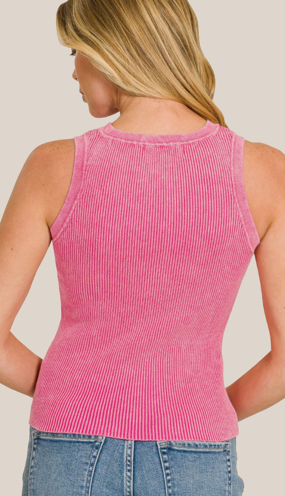 Washed Ribbed Tank Top- Hunter Green