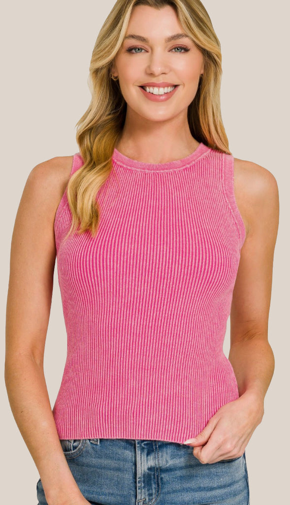 Washed Ribbed Tank Top- Ash Jade