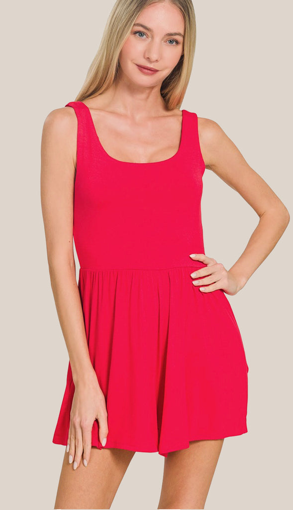 Sophie Double Layered Tank Romper- Black