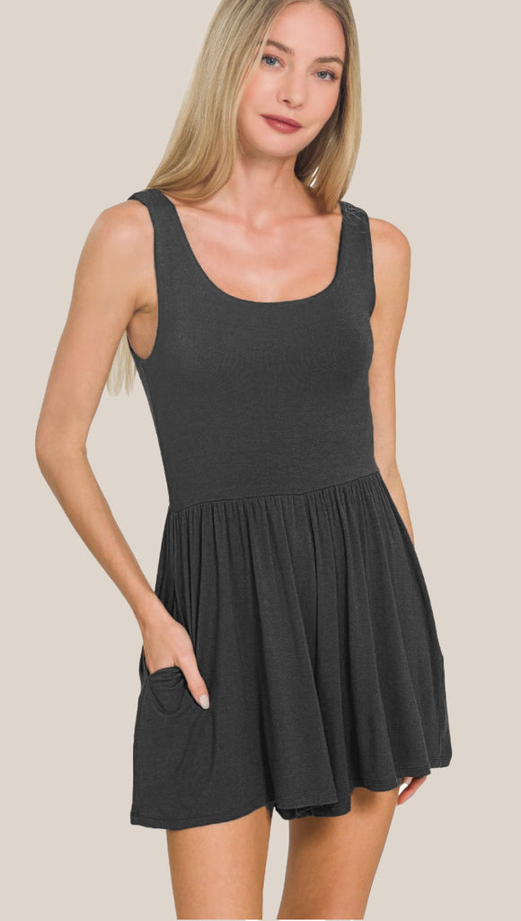 Sophie Double Layered Tank Romper- Ash Jade