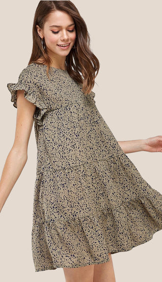 Cassidy Ruffle Tiered Dress- Dusty Pink