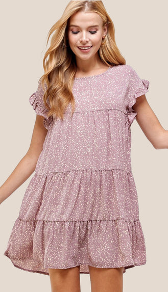 Cassidy Ruffle Tiered Dress- Dusty Pink