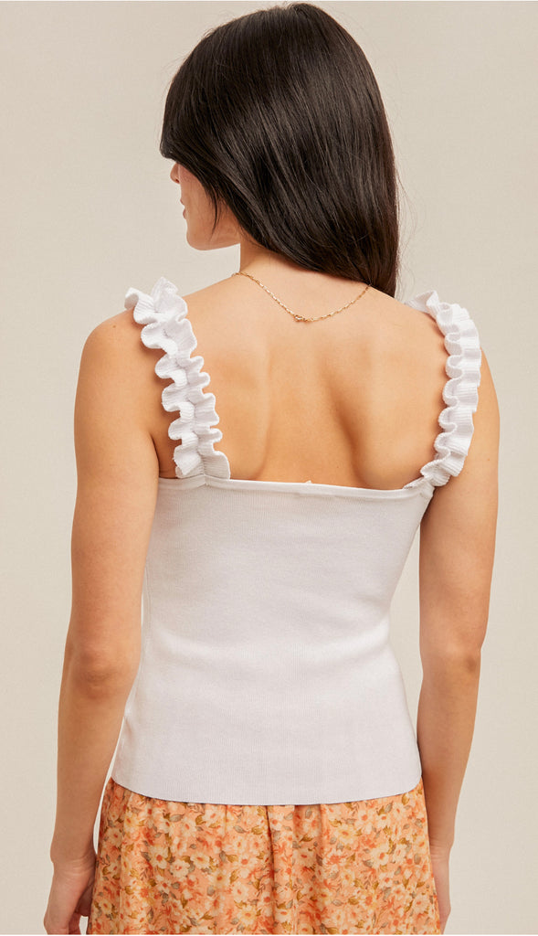 Salige Ruffle Strap Sweater Tank- Black