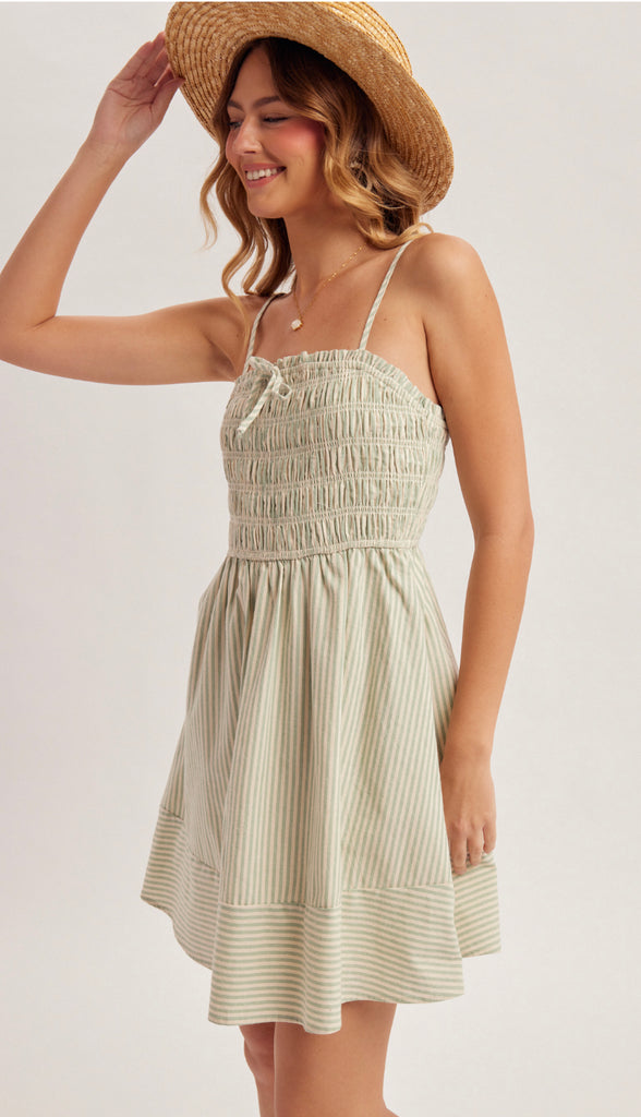 Quincy Square Neck Smocked Dress- Sage