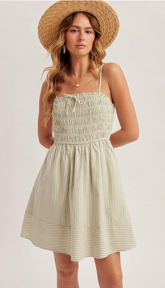 Quincy Square Neck Smocked Dress- Sage