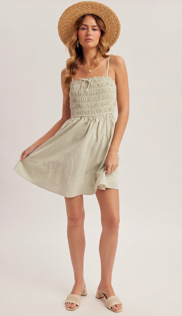 Quincy Square Neck Smocked Dress- Sage