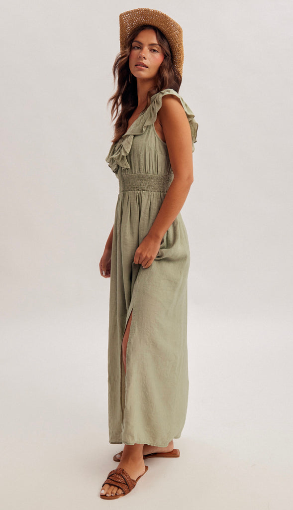 Willa Lace Up Midi Dress- Sage