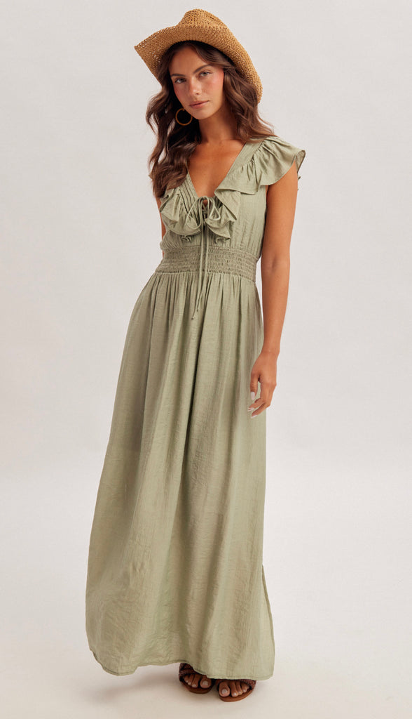 Willa Lace Up Midi Dress- Sage