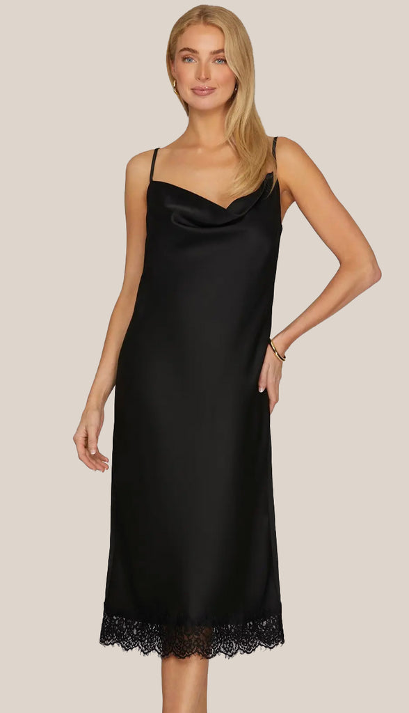 Simple Elegance Cowl Midi Dress With Lace- Lt. Mocha