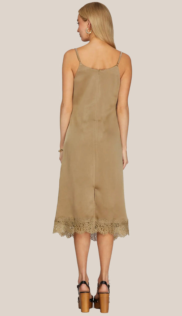 Simple Elegance Cowl Midi Dress With Lace- Black